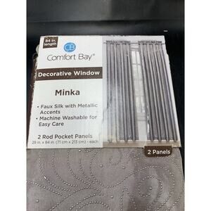 NIP (2 Panel) Comfort Bay Minka Faux silk W Metallic Accents Dec Curtains 84”